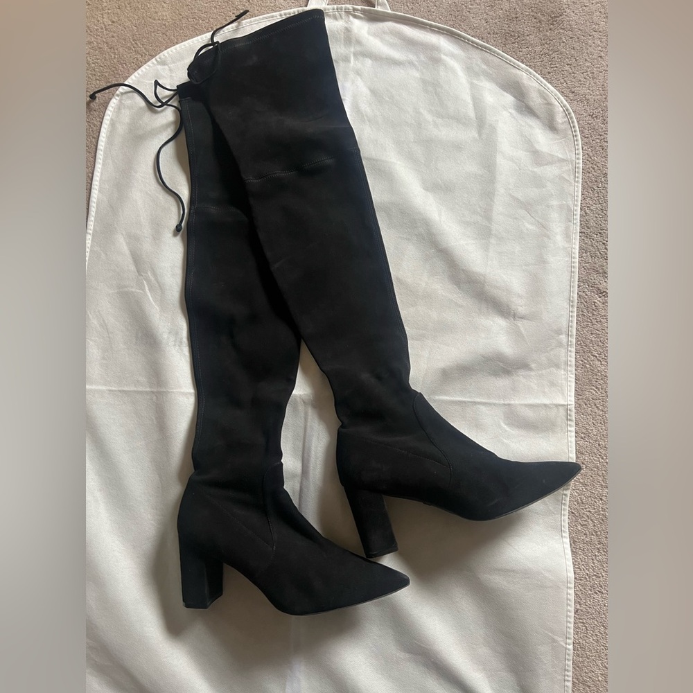 Stuart Weitzman Lesley 75 OTK thigh high boot in black suede